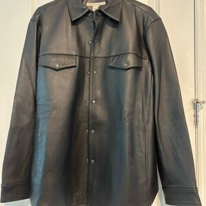 Perry Ellis Black Leather Shirt Jacket